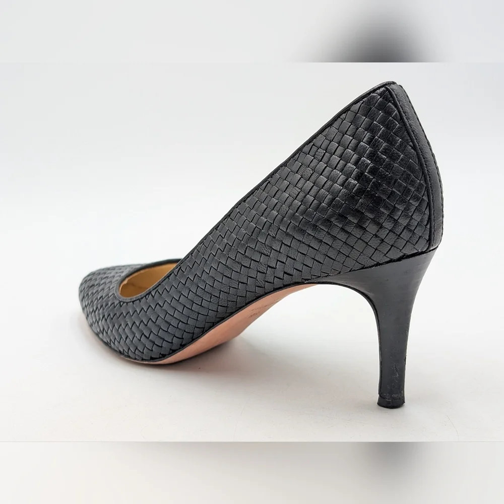 Cole Haan Grand.OS Women's Size 8B Woven Genuine Black Leather Heels Closed Toe